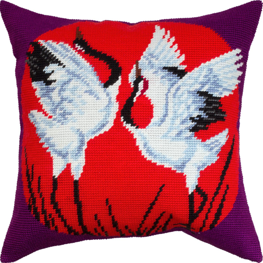 Cranes. Needlepoint Kit. Throw Pillow 16×16 Inches. Printed Tapestry Canvas, European Quality