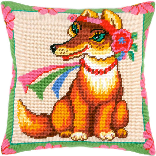 A Fox in Flowers — Embroidery Kit 16″ × 16″ by Brvsk
