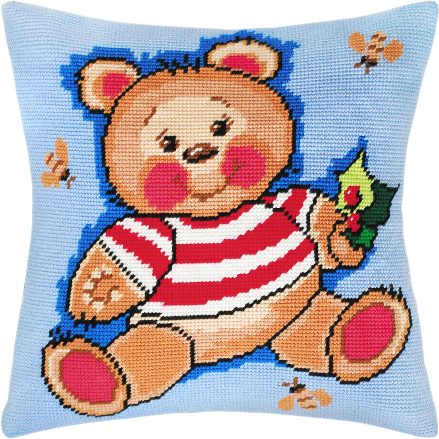 Brvsk Wholesome Needlepoint Kit for Adults and Beginners — Teddy Bear 16″ × 16″ with Clear, Precise Printed Design on Cotton Canvas; Includes 2 Needles, Yarn, and Easy-Read Chart