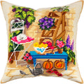 Watering Can at Backyard. Needlepoint Kit. Throw Pillow 16×16 Inches. Printed Tapestry Canvas, European Quality