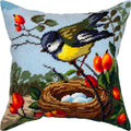 Brvsk Nature Embroidery Kit for Adults and Beginners — Tit at Her Nest by Catharina Klein 16″ × 16″ with Clear, Precise Printed Design on Cotton Canvas; Includes 2 Needles, Yarn, and Easy-Read Chart
