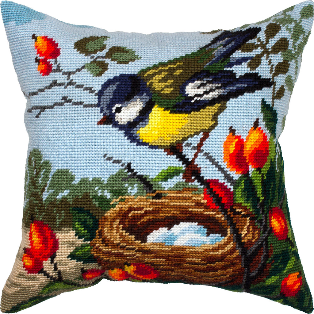 Tit at Her Nest — Embroidery Kit 16″ × 16″ by Brvsk