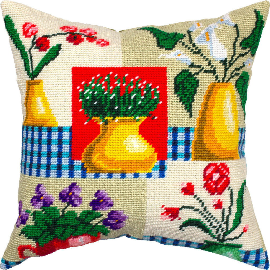 Vases and Flowers — Needlepoint Kit 16″ × 16″ by Brvsk