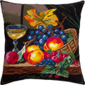 Brvsk Kitchen Embroidery Kit for Adults and Beginners — Still Life with Fruits 16″ × 16″ with Clear, Precise Printed Design on Cotton Canvas; Includes 2 Needles, Yarn, and Easy-Read Chart