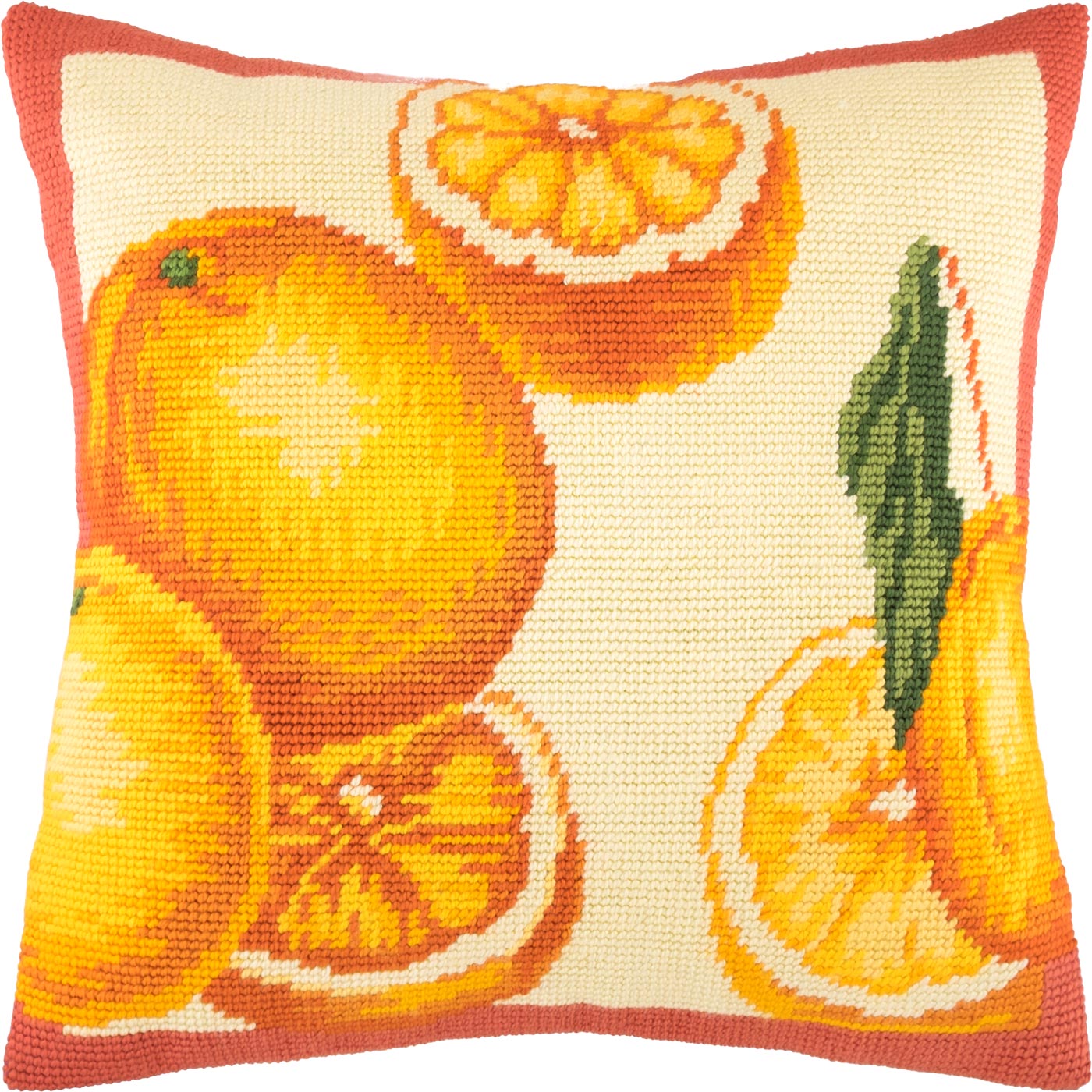 Brvsk Kitchen Stamped Cross-Stitch Kit for Adults and Beginners — Oranges 16″ × 16″ with Clear, Precise Printed Design on Cotton Canvas; Includes 2 Needles, Yarn, and Easy-Read Chart