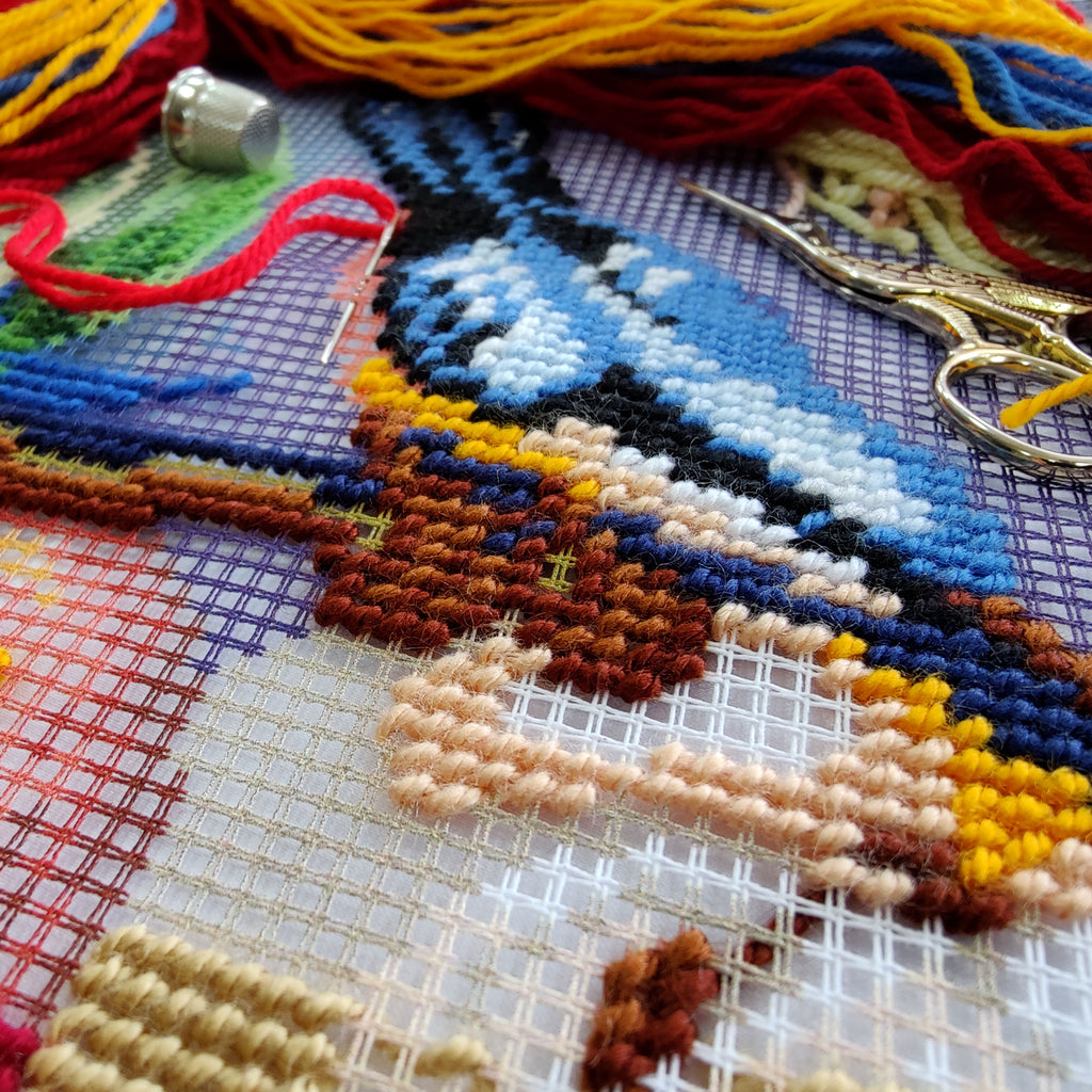 Red-flanked bluetail and apples — Needlepoint Kit 16″ × 16″ by Brvsk