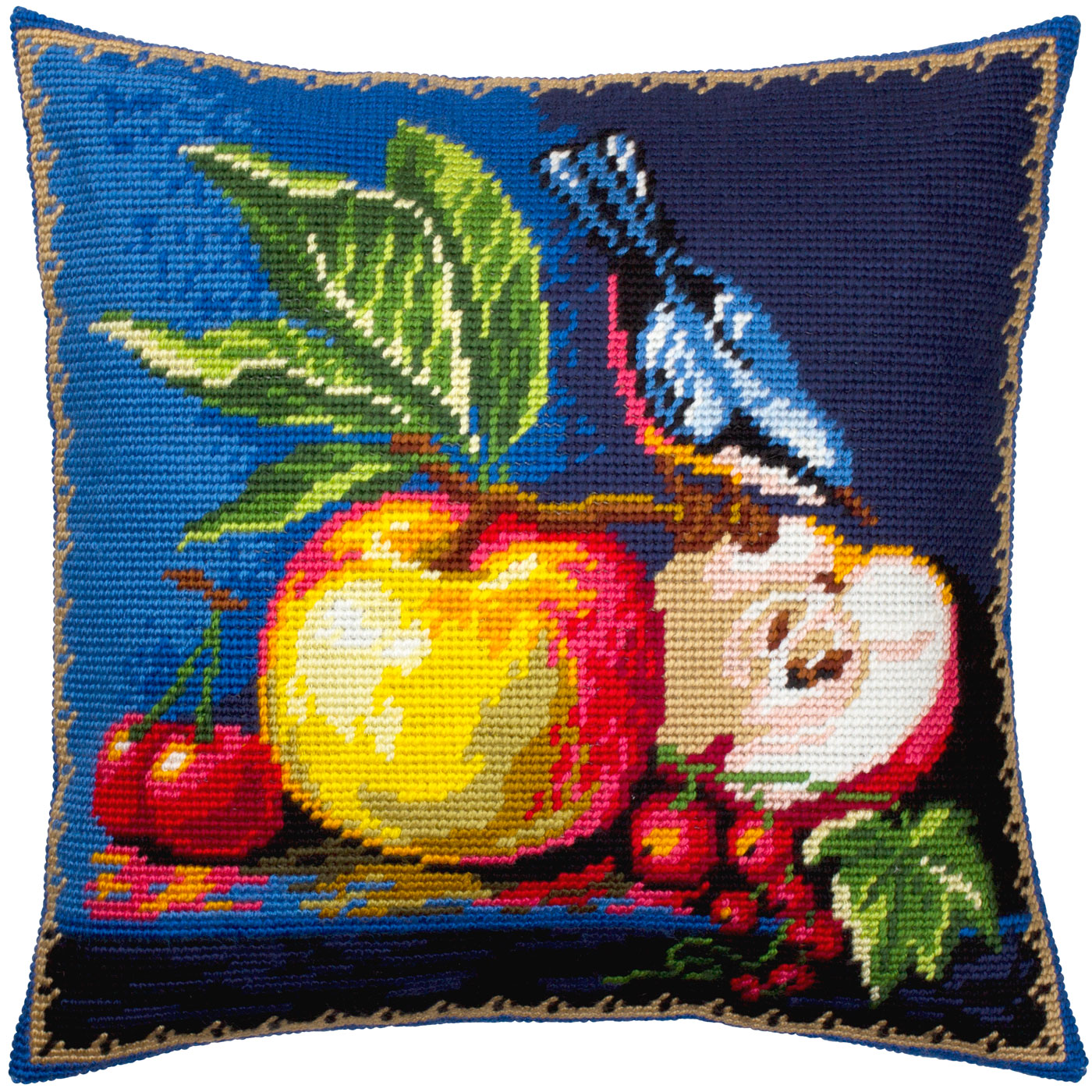 Red-flanked bluetail and apples — Needlepoint Kit 16″ × 16″ by Brvsk