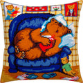 Brvsk Cozy Stamped Cross-Stitch Kit for Adults and Beginners — Sweet Dreams 16″ × 16″ with Clear, Precise Printed Design on Cotton Canvas; Includes 2 Needles, Yarn, and Easy-Read Chart