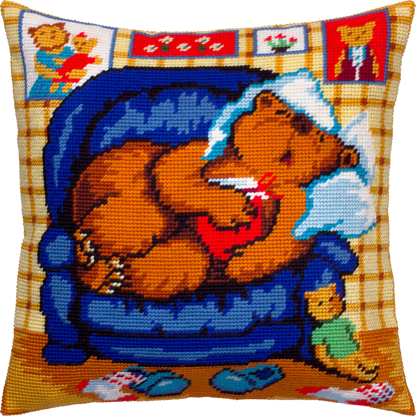 Brvsk Cozy Stamped Cross-Stitch Kit for Adults and Beginners — Sweet Dreams 16″ × 16″ with Clear, Precise Printed Design on Cotton Canvas; Includes 2 Needles, Yarn, and Easy-Read Chart