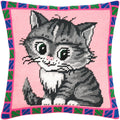 Brvsk Ferine Embroidery Kit for Adults and Beginners — Pussycat 16″ × 16″ with Clear, Precise Printed Design on Cotton Canvas; Includes 2 Needles, Yarn, and Easy-Read Chart