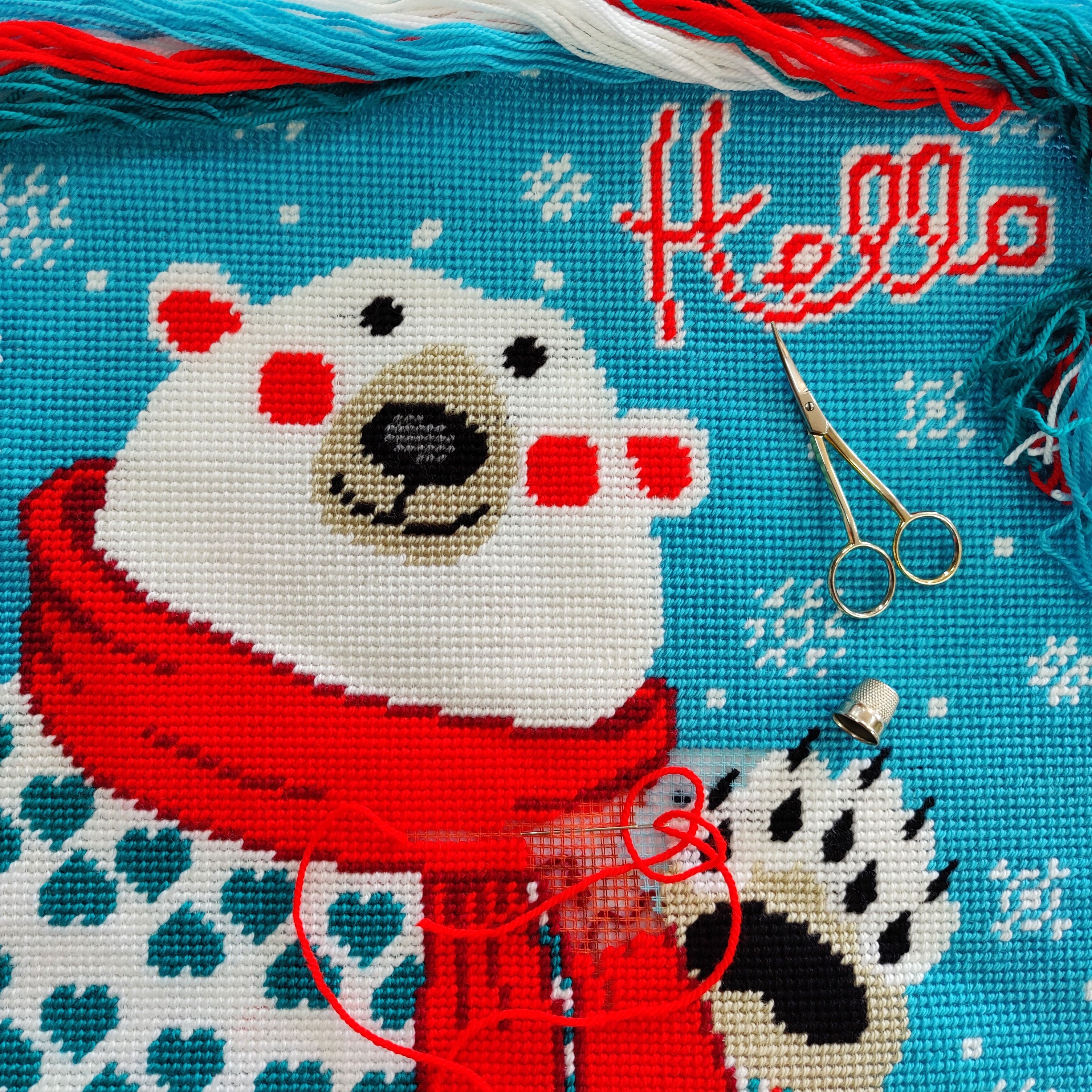 Bear with a Scarf — Stamped Cross Stitch Kit 16″ × 16″ by Brvsk
