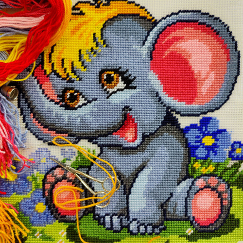 Funny Elephant — Embroidery Kit 16″ × 16″ by Brvsk