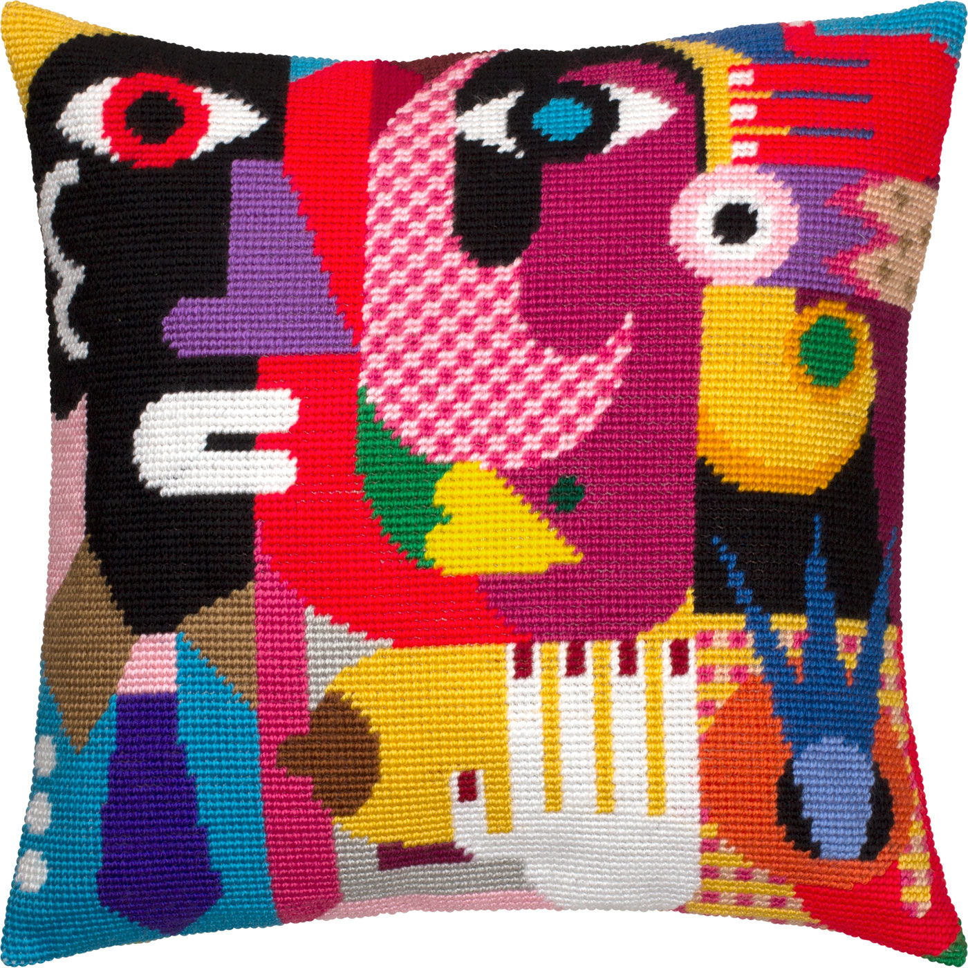 Brvsk Abstract Stamped Cross-Stitch Kit for Adults and Beginners — A Man and a Woman 16″ × 16″ with Clear, Precise Printed Design on Cotton Canvas; Includes 2 Needles, Yarn, and Easy-Read Chart
