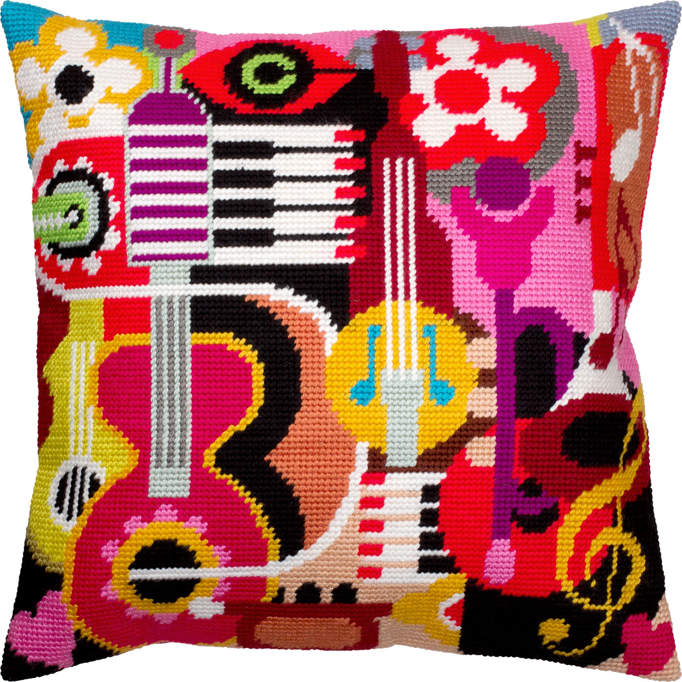 Brvsk Abstract Needlepoint Kit for Adults and Beginners — Music Vibes 16″ × 16″ with Clear, Precise Printed Design on Cotton Canvas; Includes 2 Needles, Yarn, and Easy-Read Chart