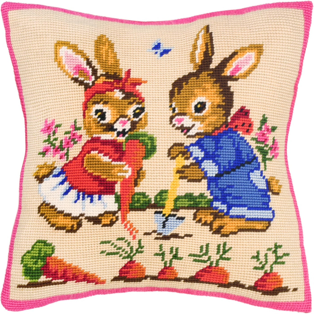 Rabbits the Farmers — Needlepoint Kit 16″ × 16″ by Brvsk