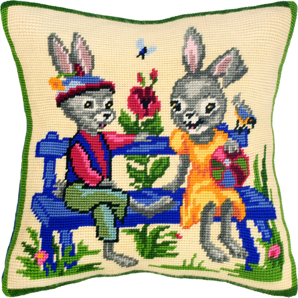 Brvsk Romantic Stamped Cross-Stitch Kit for Adults and Beginners — Sweet Dreams 16″ × 16″ with Clear, Precise Printed Design on Cotton Canvas; Includes 2 Needles, Yarn, and Easy-Read Chart