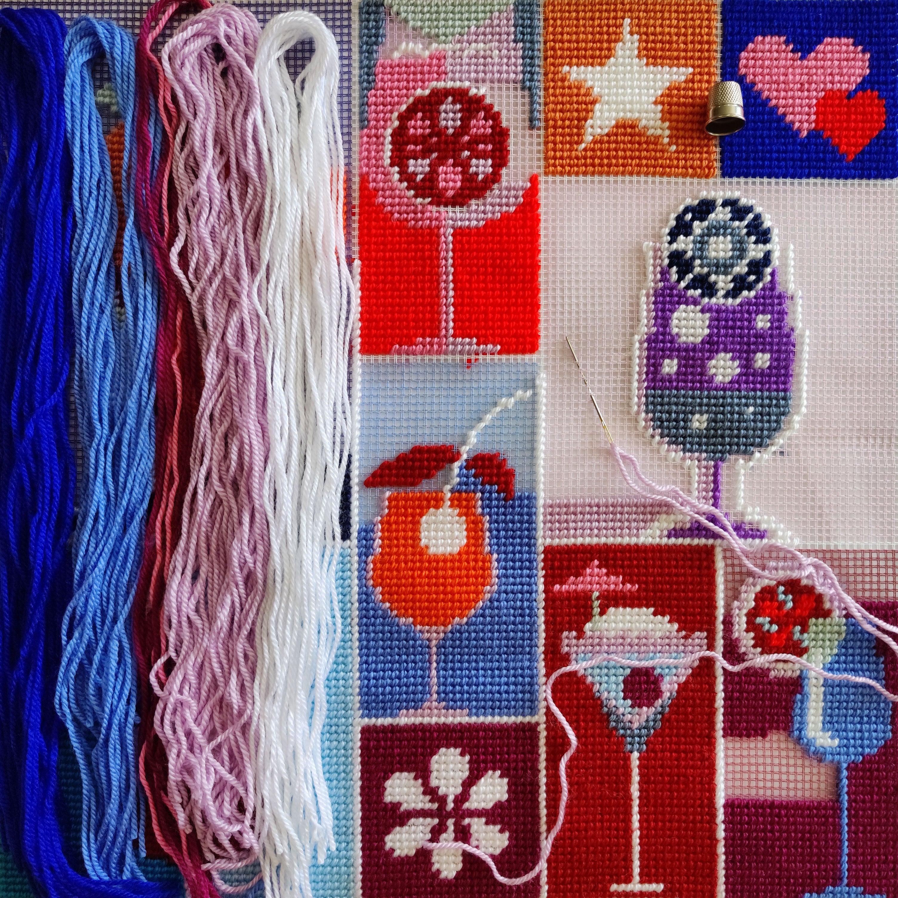 Brvsk Kitchen Needlepoint Kit for Adults and Beginners — Welcome Drinks 16″ × 16″ with Clear, Precise Printed Design on Cotton Canvas; Includes 2 Needles, Yarn, and Easy-Read Chart
