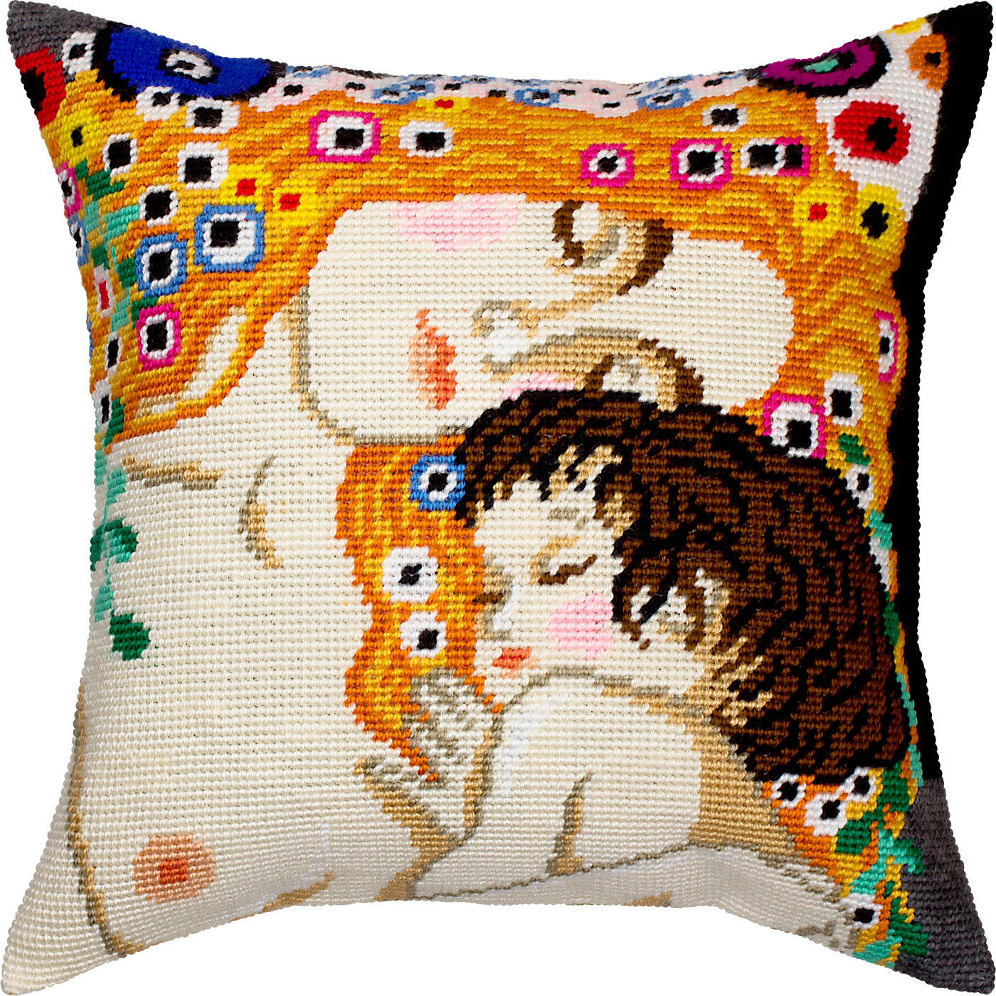 Brvsk Stamped Cross-Stitch Kit for Adults and Beginners — The Three Ages of Woman by Gustav Klimt 16″ × 16″ with Clear, Precise Printed Design on Cotton Canvas; Includes Needles and Yarn