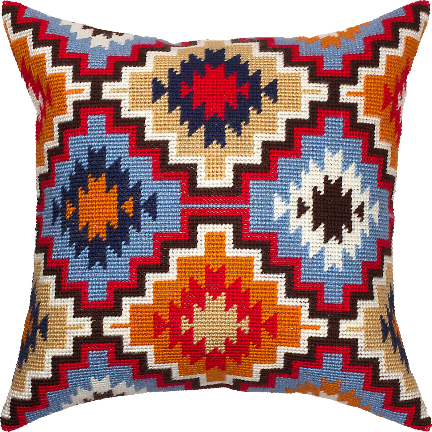 Brvsk Ornamental Embroidery Kit for Adults and Beginners — Puebla Mexican Pattern 16″ × 16″ with Clear, Precise Printed Design on Cotton Canvas; Includes 2 Needles, Yarn, and Easy-Read Chart