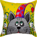 Cat in a Cone Hat — Needlepoint Kit 16″ × 16″ by Brvsk