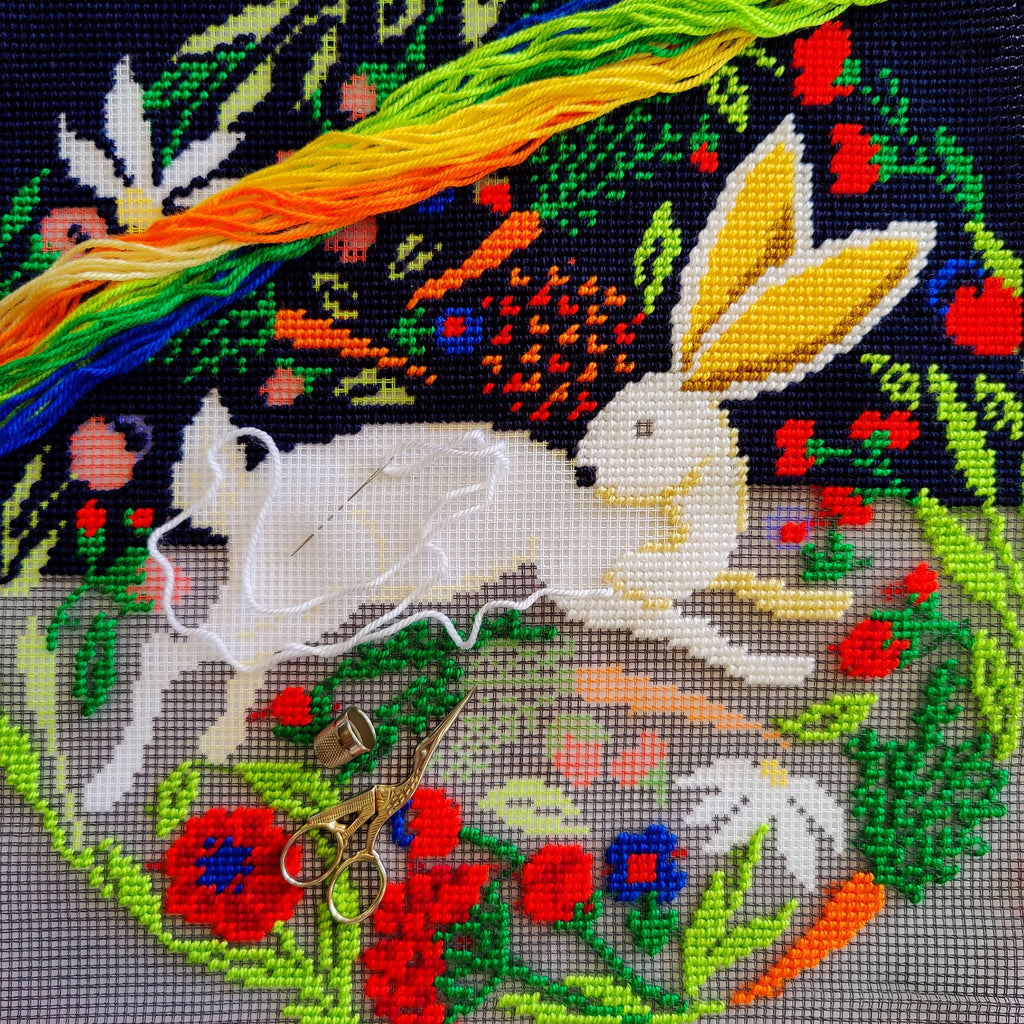 Hare on Black — Embroidery Kit 16″ × 16″ by Brvsk