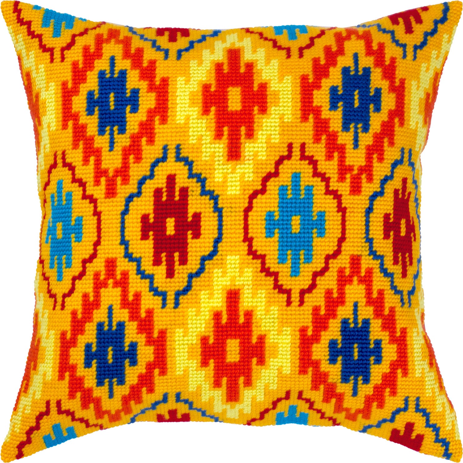 Brvsk Ornamental Stamped Cross-Stitch Kit for Adults and Beginners — Navajo 16″ × 16″ with Clear, Precise Printed Design on Cotton Canvas; Includes 2 Needles, Yarn, and Easy-Read Chart