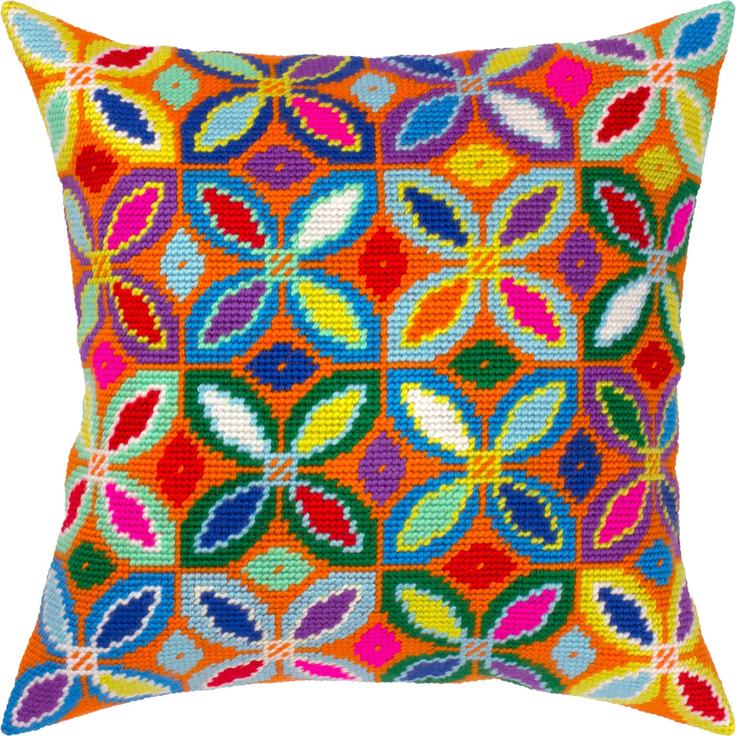 Brvsk Ornamental Embroidery Kit for Adults and Beginners — Sunbeams 16″ × 16″ with Clear, Precise Printed Design on Cotton Canvas; Includes 2 Needles, Yarn, and Easy-Read Chart