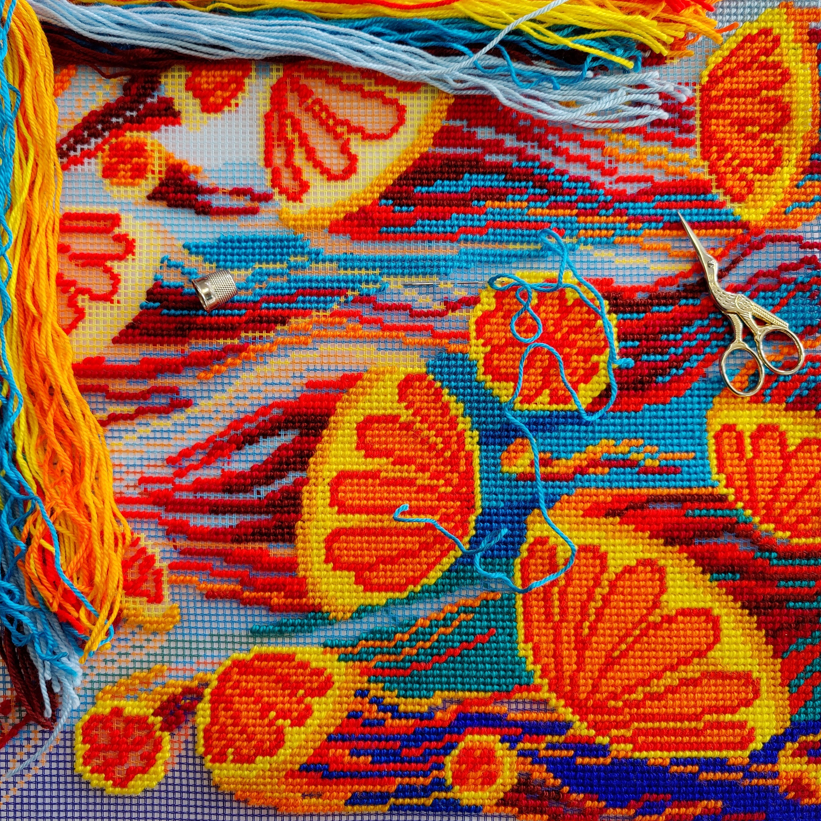Brvsk Marine Stamped Cross-Stitch Kit for Adults and Beginners — Jellyfish at Sunsetting 16″ × 16″ with Clear, Precise Printed Design on Cotton Canvas; Includes 2 Needles, Yarn, and Easy-Read Chart