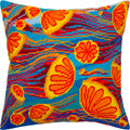 Brvsk Marine Stamped Cross-Stitch Kit for Adults and Beginners — Jellyfish at Sunsetting 16″ × 16″ with Clear, Precise Printed Design on Cotton Canvas; Includes 2 Needles, Yarn, and Easy-Read Chart