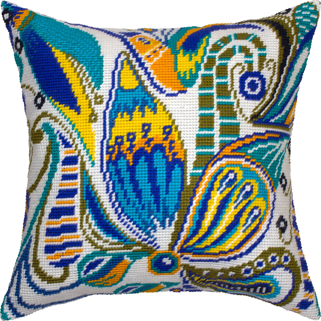 Brvsk Abstract Needlepoint Kit for Adults and Beginners — Fern Flower 16″ × 16″ with Clear, Precise Printed Design on Cotton Canvas; Includes 2 Needles, Yarn, and Easy-Read Chart