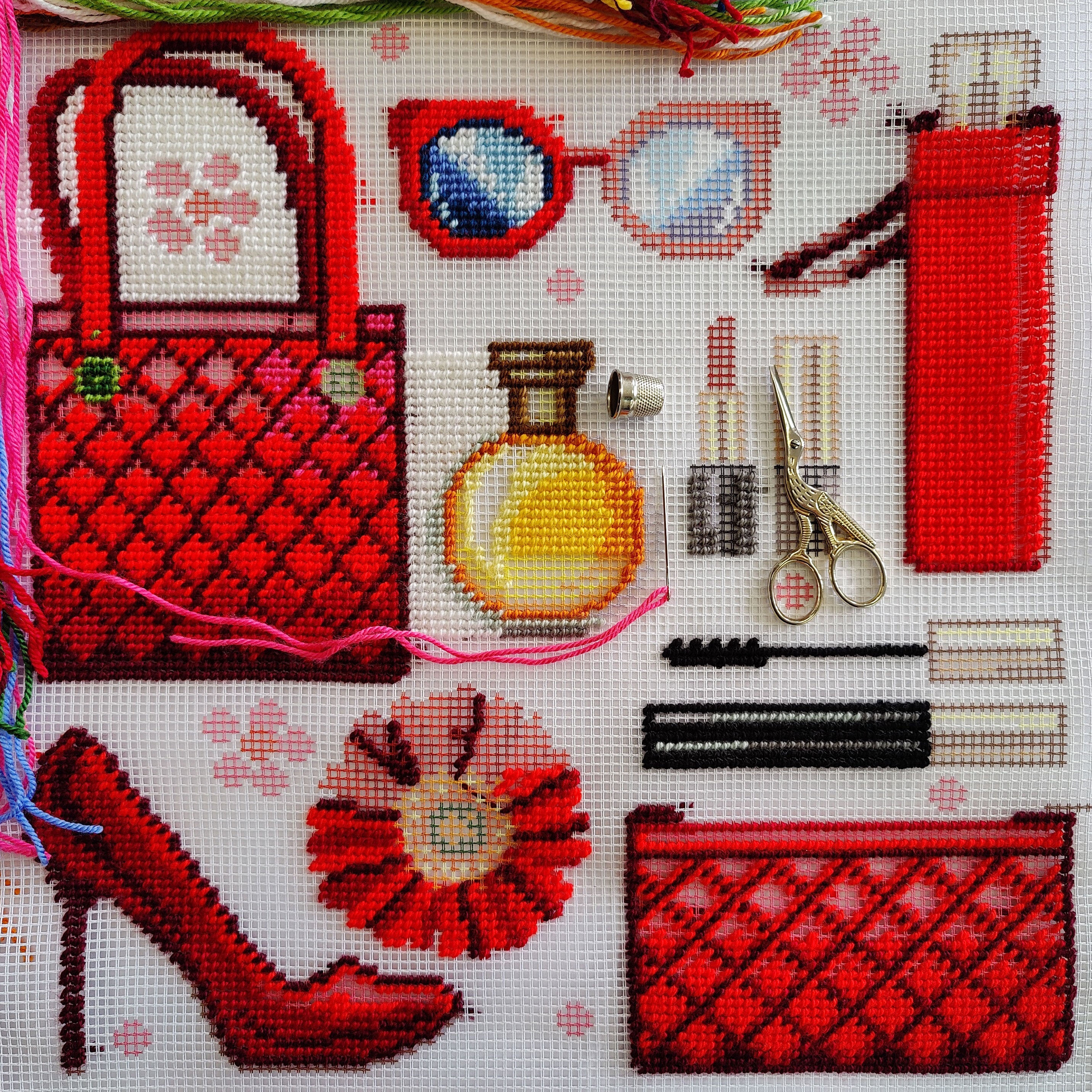 Red Is the New Black — Stamped Cross Stitch Kit 16″ × 16″ by Brvsk