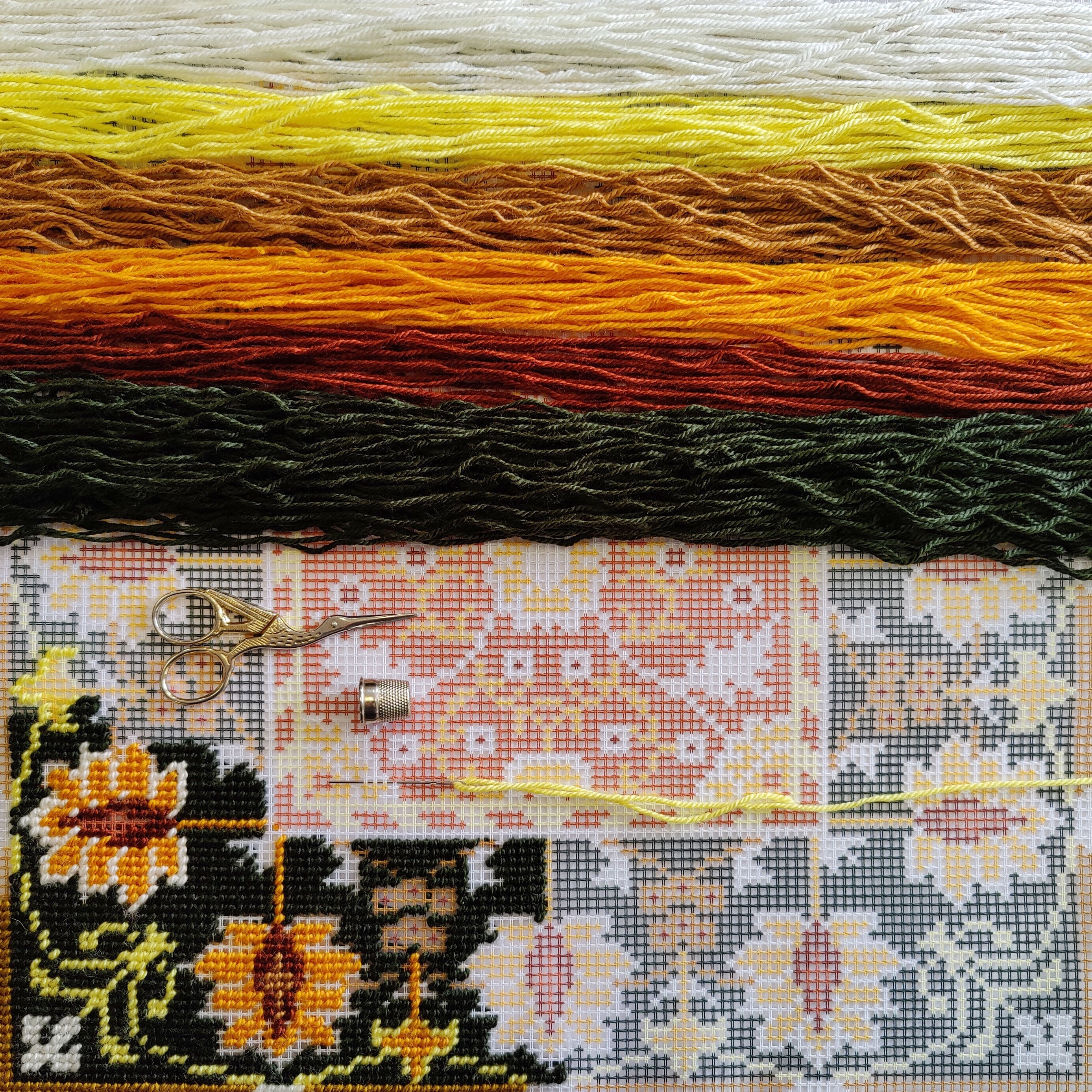 Floral Embroidery Kit for Adults and Beginners — Little Flowers Pattern by William Morris 16″ × 16″ with Clear, Precise Printed Design on Cotton Canvas; Includes 2 Needles, Yarn, and Easy-Read Chart