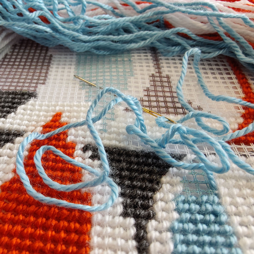 Turquoise on White — Needlepoint Kit 16″ × 16″ by Brvsk