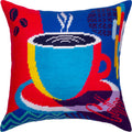 Brvsk Kitchen Embroidery Kit for Adults and Beginners — Morning Coffee 16″ × 16″ with Clear, Precise Printed Design on Cotton Canvas; Includes 2 Needles, Yarn, and Easy-Read Chart