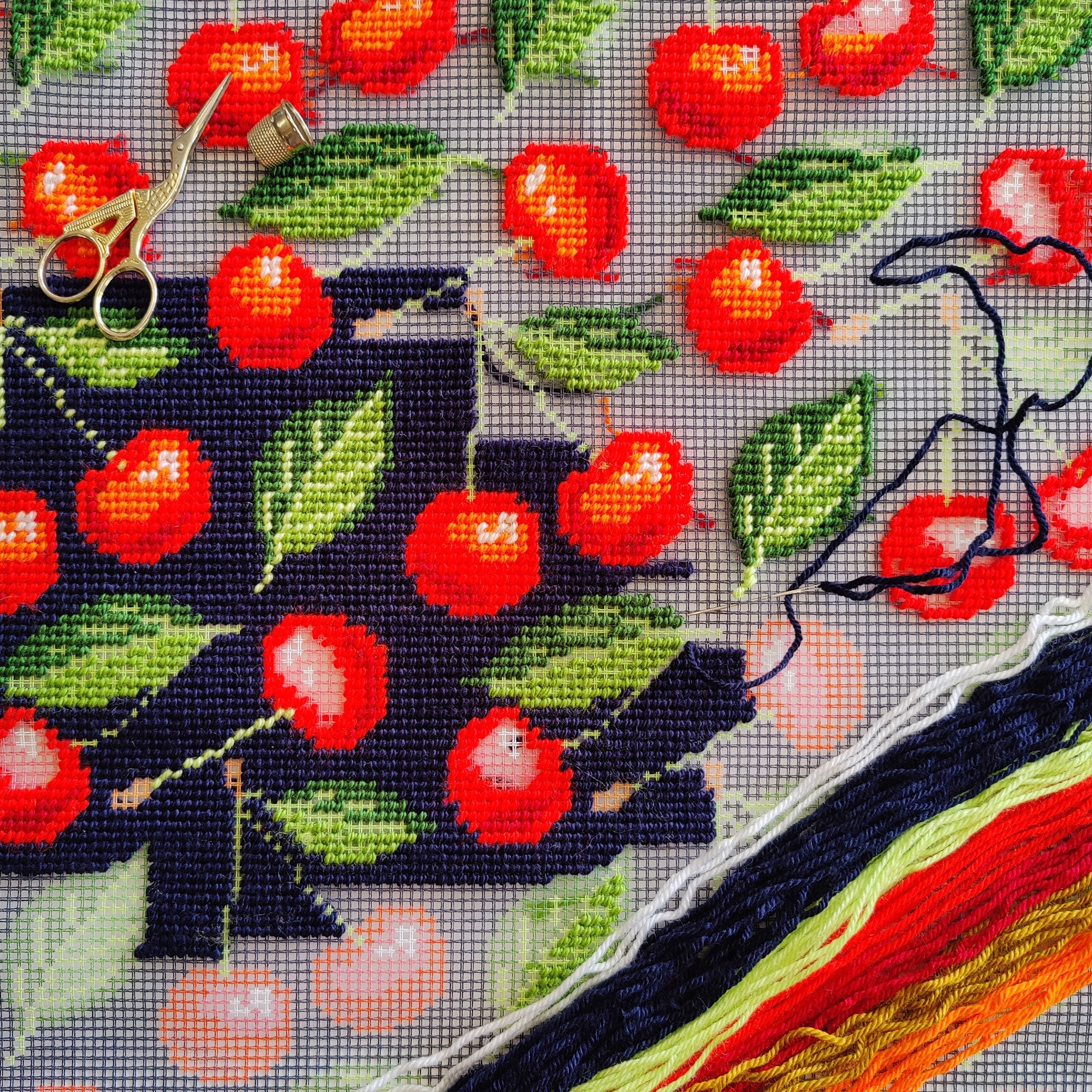 Cherries — Embroidery Kit 16″ × 16″ by Brvsk