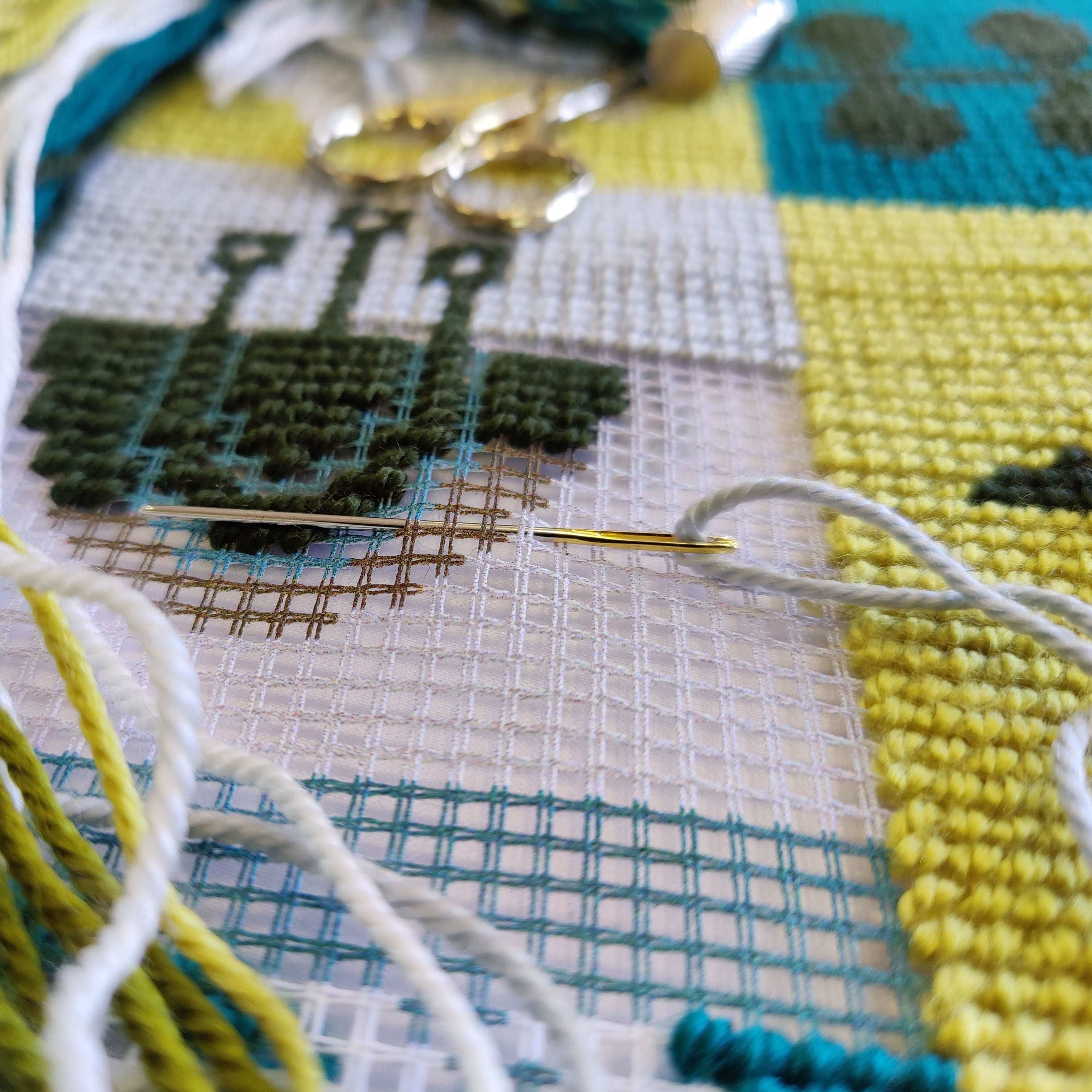 Brvsk Ethnic Needlepoint Kit for Adults and Beginners — Scandinavia 16″ × 16″ with Clear, Precise Printed Design on Cotton Canvas; Includes 2 Needles, Yarn, and Easy-Read Chart