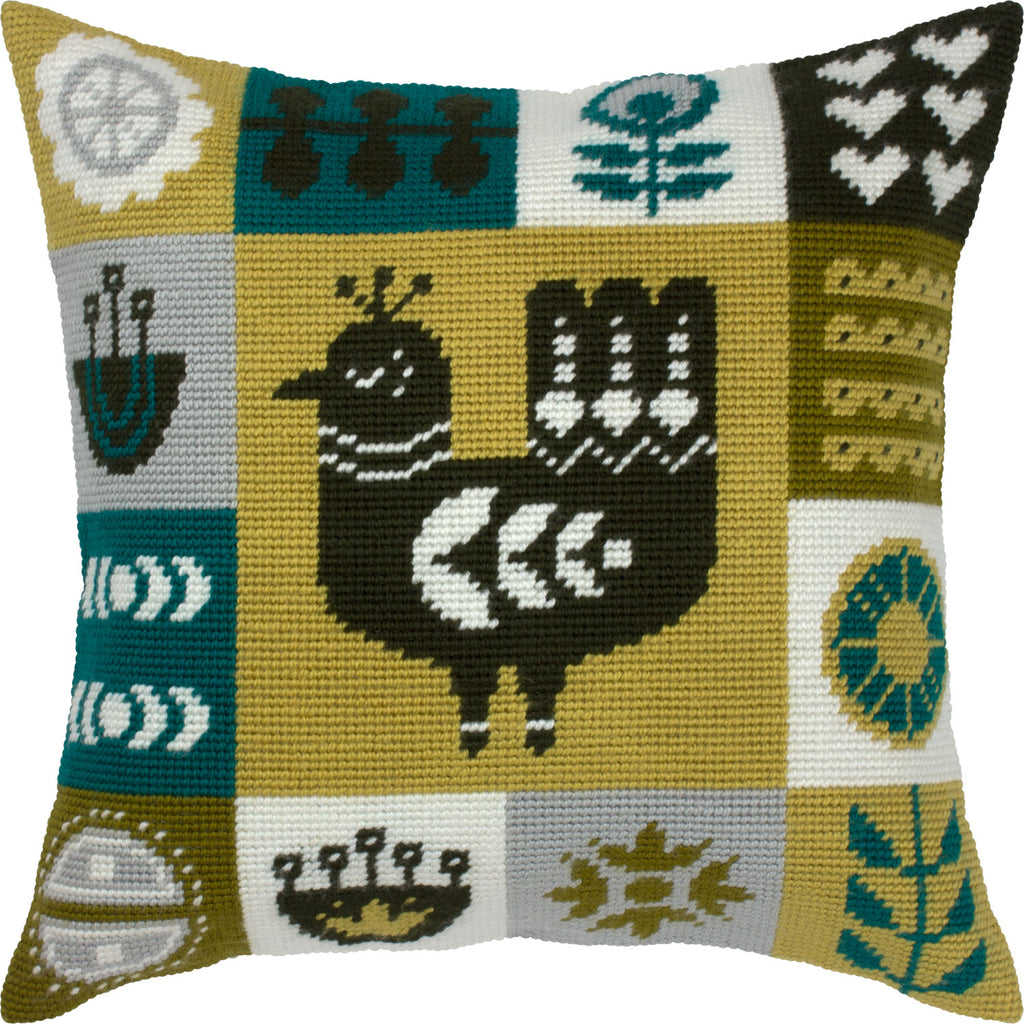Brvsk Ethnic Needlepoint Kit for Adults and Beginners — Scandinavia 16″ × 16″ with Clear, Precise Printed Design on Cotton Canvas; Includes 2 Needles, Yarn, and Easy-Read Chart