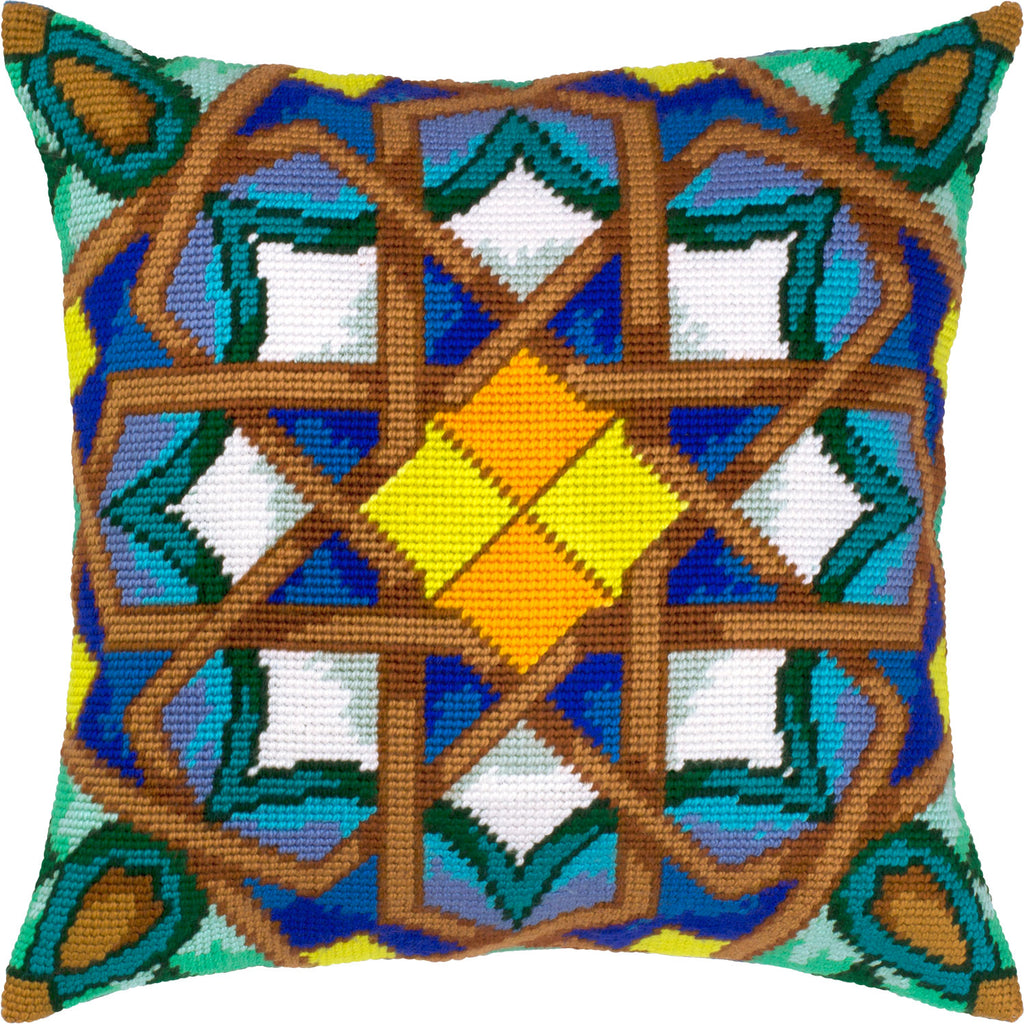 Brvsk Oriental Embroidery Kit for Adults and Beginners — Marrakesh 16″ × 16″ with Clear, Precise Printed Design on Cotton Canvas; Includes 2 Needles, Yarn, and Easy-Read Chart