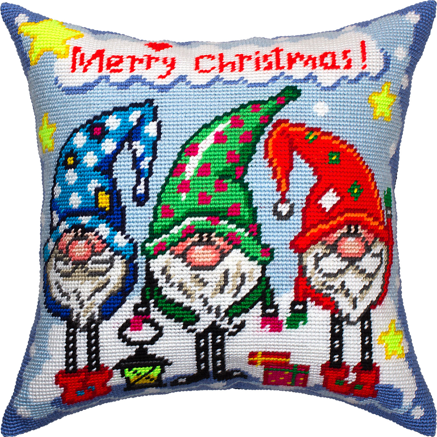 Brvsk Christmas Embroidery Kit for Adults and Beginners — Three Dwarfs 16″ × 16″ with Clear, Precise Printed Design on Cotton Canvas; Includes 2 Needles, Yarn, and Easy-Read Chart