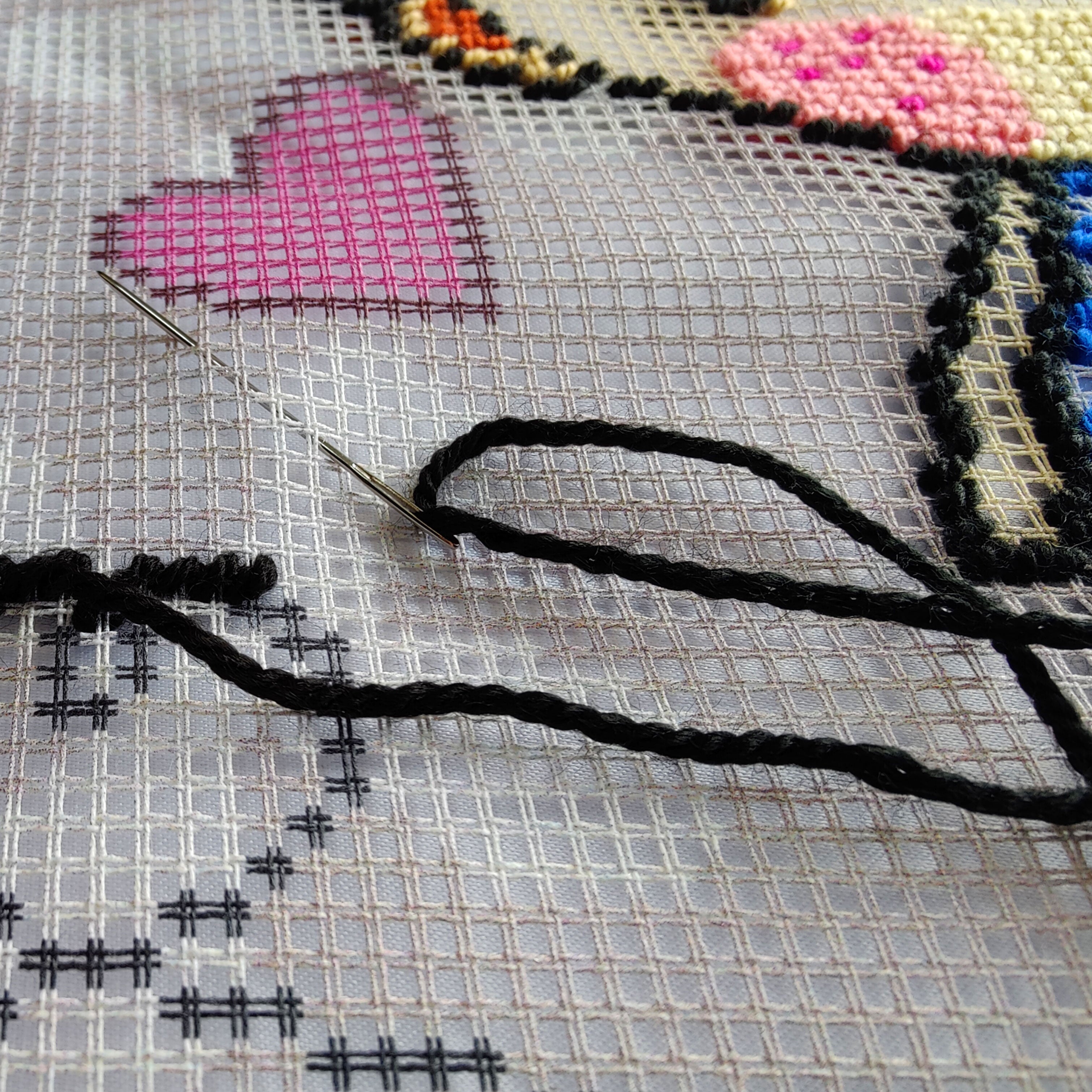 A Girl and a Kitten — Needlepoint Kit 16″ × 16″ by Brvsk