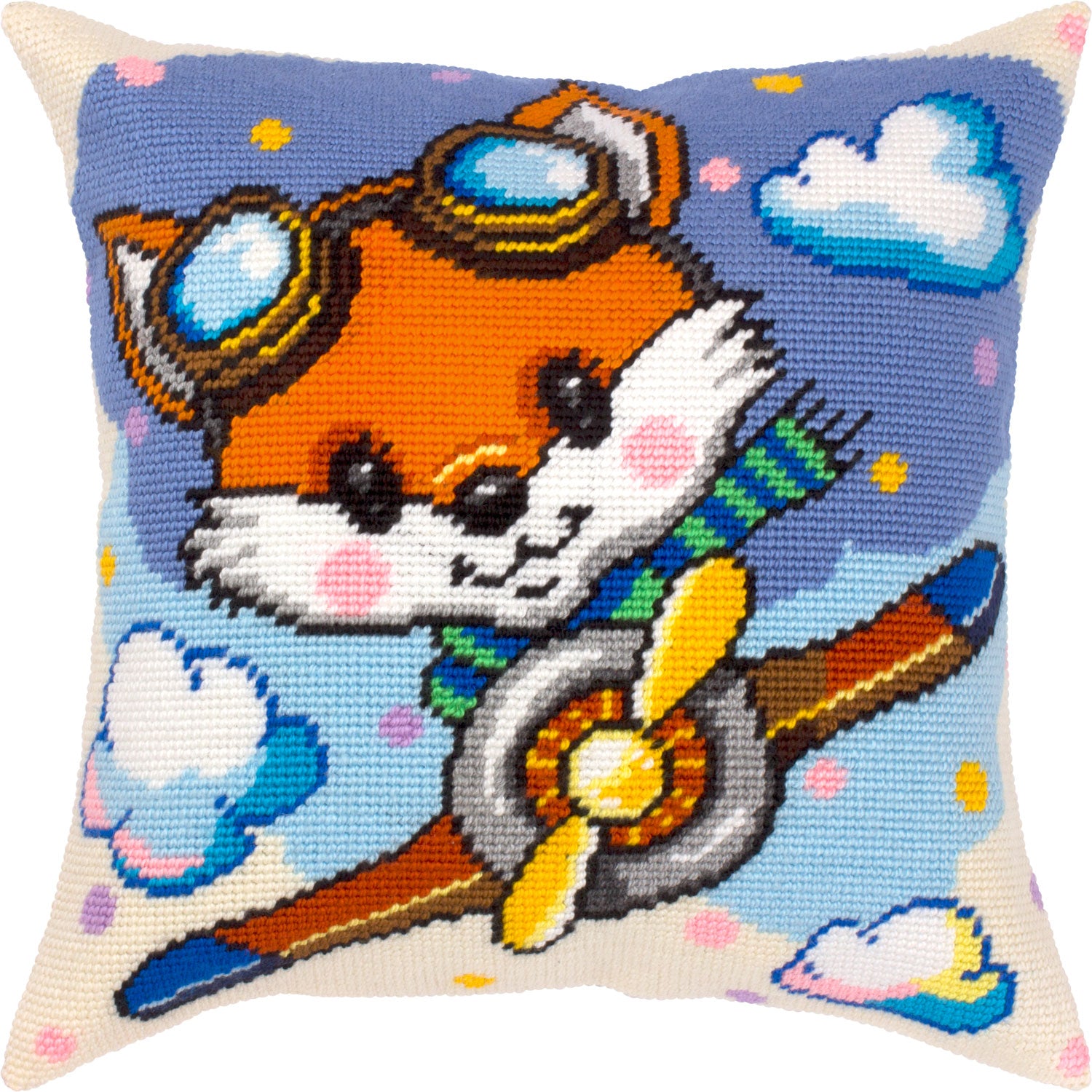 Little Fox the Pilot — Stamped Cross Stitch Kit 16″ × 16″ by Brvsk