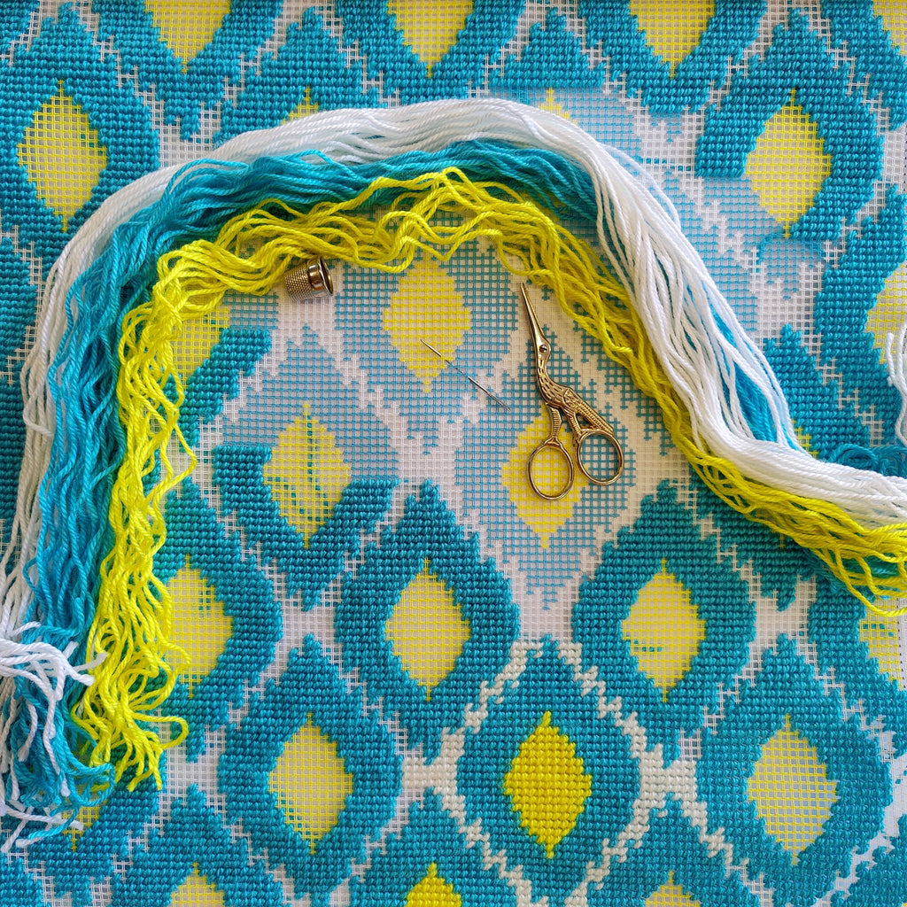 Turquoise and lemons — Stamped Cross Stitch Kit 16″ × 16″ by Brvsk