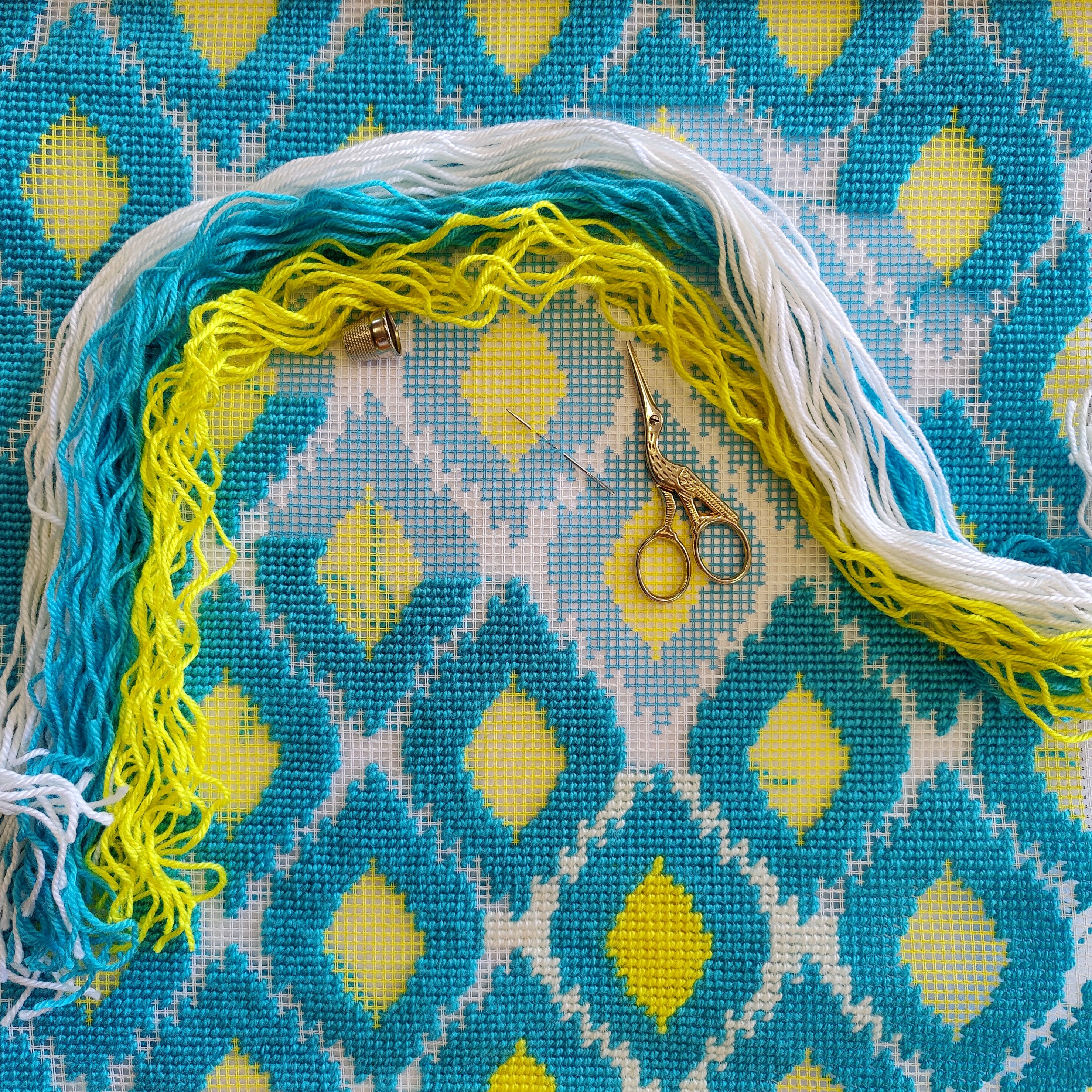 Turquoise and lemons — Stamped Cross Stitch Kit 16″ × 16″ by Brvsk