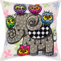 Brvsk Kid’s Room Embroidery Kit for Adults and Beginners — Elephant and Owls 16″ × 16″ with Clear, Precise Printed Design on Cotton Canvas; Includes 2 Needles, Yarn, and Easy-Read Chart