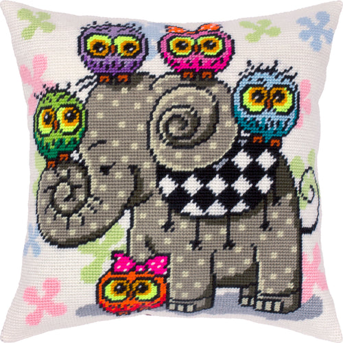 Elephant and Owls — Embroidery Kit 16″ × 16″ by Brvsk