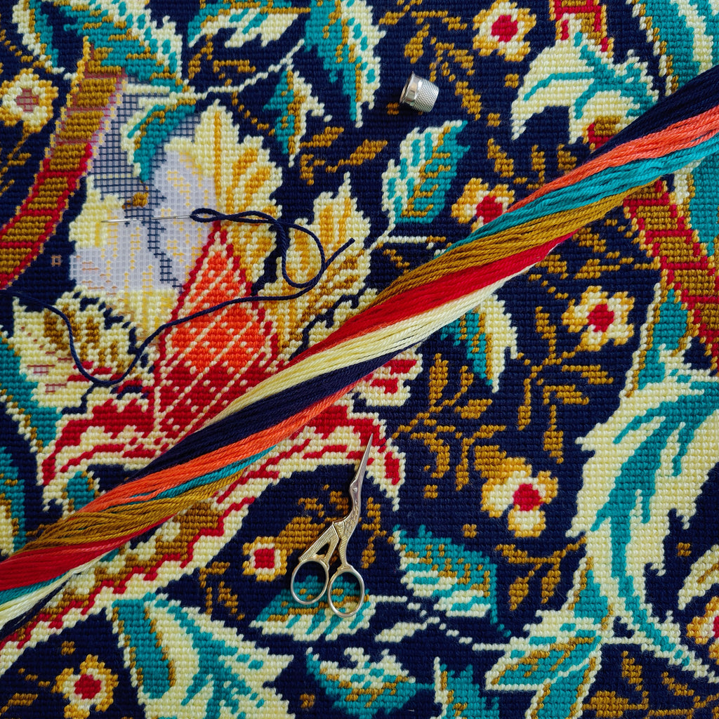 Floral Needlepoint Kit for Adults and Beginners — Windrush. Hazelnut by William Morris 16″ × 16″ with Clear, Precise Printed Design on Cotton Canvas; Includes 2 Needles, Yarn, and Easy-Read Chart