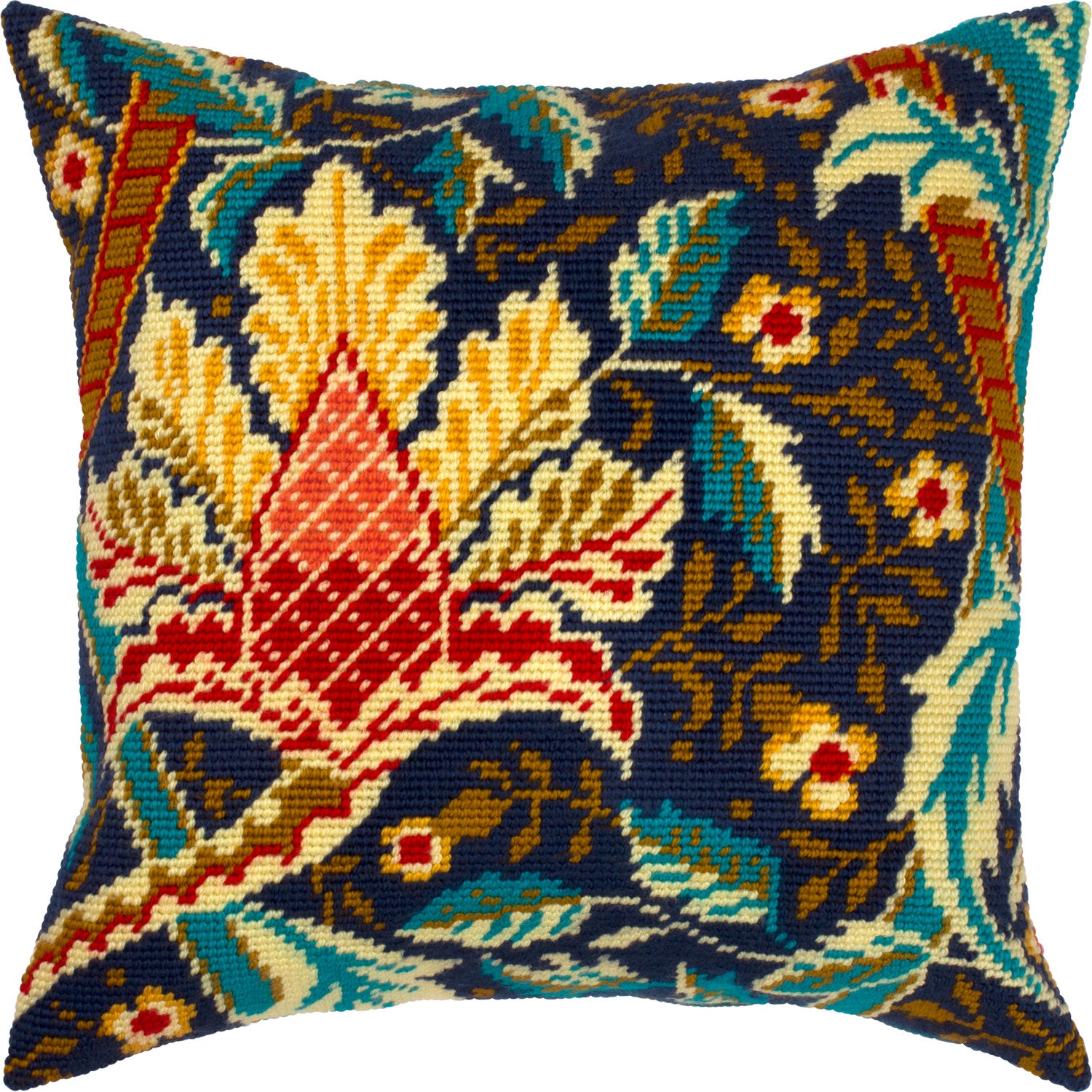 Floral Needlepoint Kit for Adults and Beginners — Windrush. Hazelnut by William Morris 16″ × 16″ with Clear, Precise Printed Design on Cotton Canvas; Includes 2 Needles, Yarn, and Easy-Read Chart