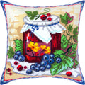 Still life Stamped Cross-Stitch Kit for Adults and Beginners — Still Life with Currants 16″ × 16″ with Clear, Precise Printed Design on Cotton Canvas; Includes 2 Needles, Yarn, and Easy-Read Chart