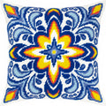 Brvsk Ornamental Stamped Cross-Stitch Kit for Adults and Beginners — Fire and Ice 16″ × 16″ with Clear, Precise Printed Design on Cotton Canvas; Includes 2 Needles, Yarn, and Easy-Read Chart