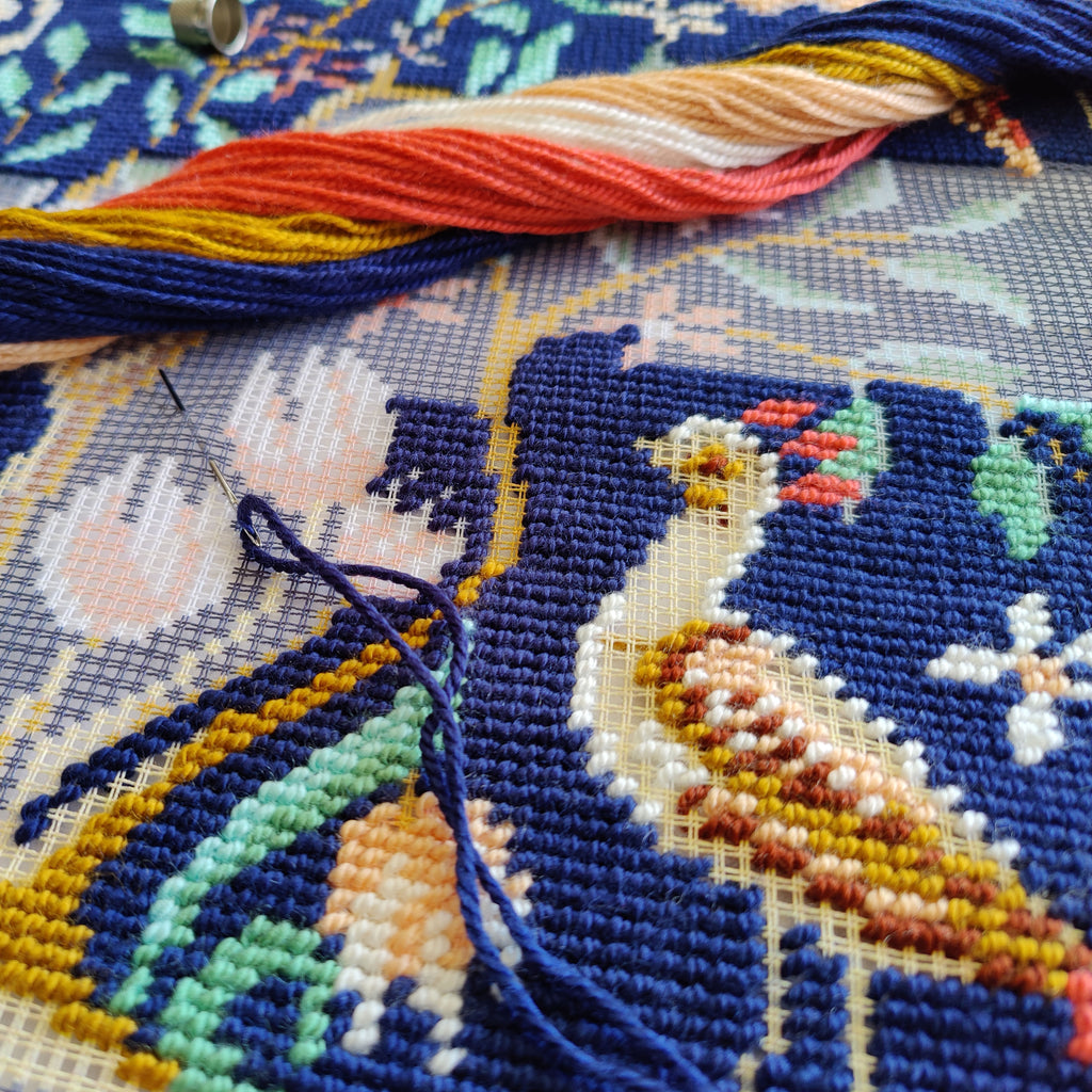 Tapestry Needlepoint Kit for Adults and Beginners — Birds 16″ × 16″ with Clear, Precise Printed Design on Cotton Canvas; Includes 2 Needles, Yarn, and Easy-Read Chart
